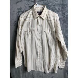 Panhandle Slim Men's White Striped Pearl Snap Button Up Shirt Size 16